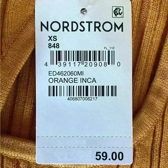 Open Edit Asymmetric Keyhole One Sleeve Sweater in Orange Inca Size X-Small NWT - Picture 9 of 10